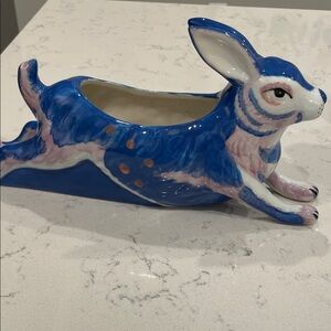 Anthropologie Blue and White Ceramic Rabbit Planter. Sarah Gordon. Anthropologie